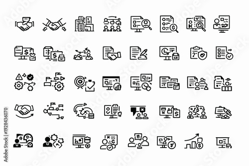 Collection of diverse icons representing various office and digital work activities