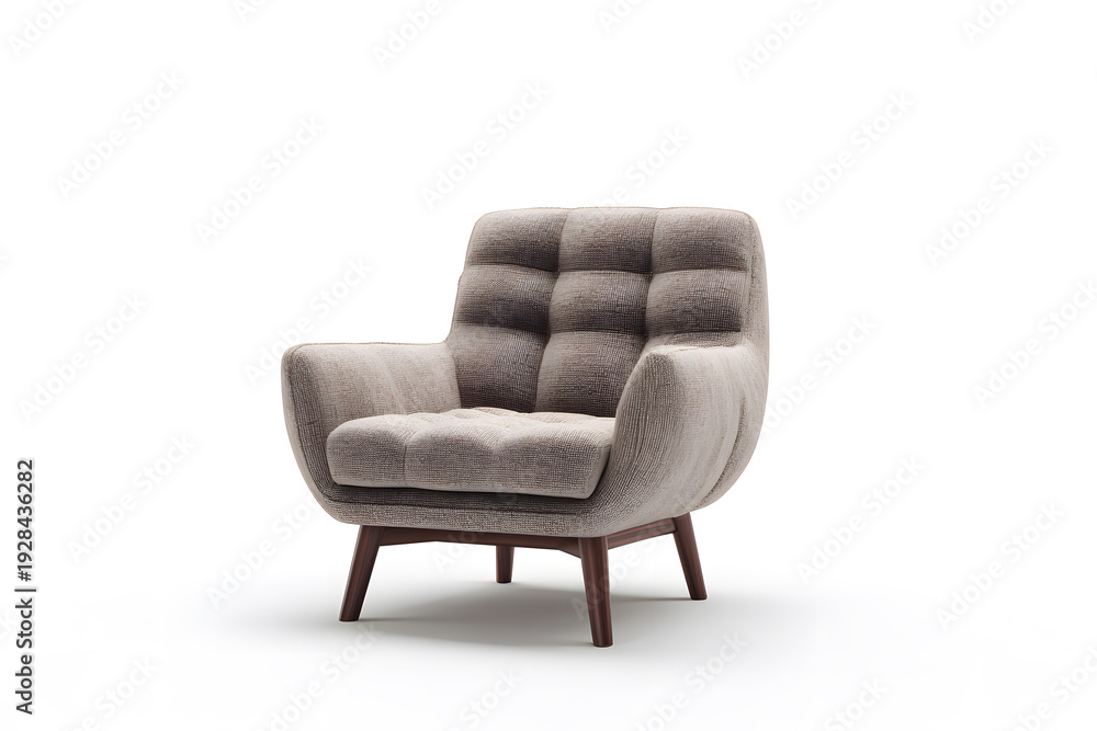 Fototapeta premium Modern chair design in simple setting on white background with visible shadow and wooden legs offering aesthetic appeal