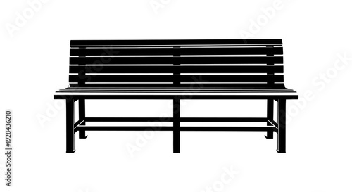 Simple black and white illustration of a wooden park bench on a white background