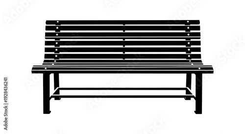 Black and white silhouette of a classic wooden park bench front view