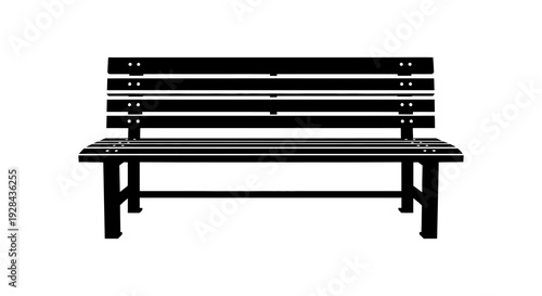 Simple black silhouette of a wooden park bench with a slatted design