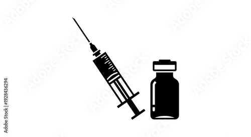Black silhouette of a syringe and vial representing medical injection or vaccination
