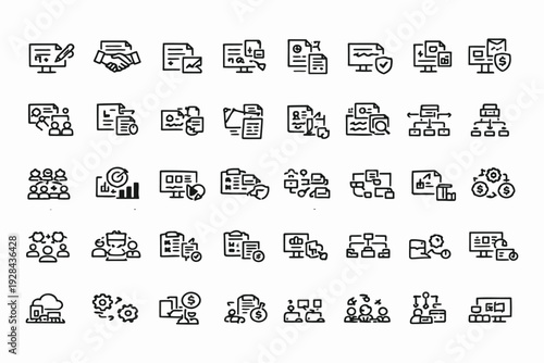 Assorted icons representing various household and office items and activities