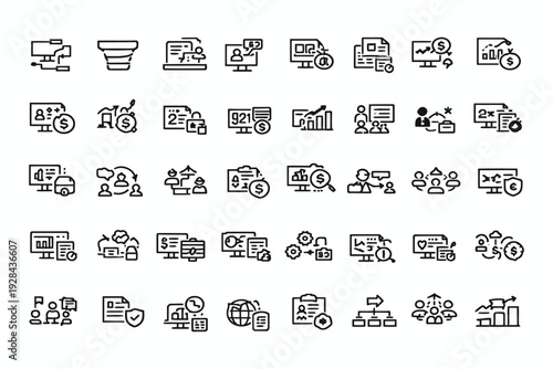Assorted icons depicting various household and office appliances and tools