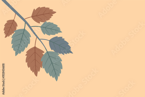 Colorful leaves on branch with peach background for design and decoration with copy space