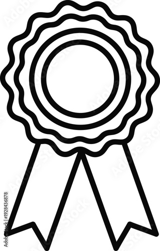 Simple black line drawing of a ribbon rosette award badge