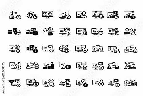 Iconic collection of diverse household and office appliances and furniture in minimalist style