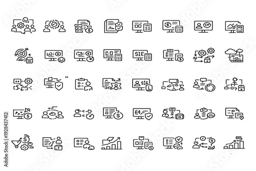 Collection of diverse icons representing various vehicles, objects, and activities