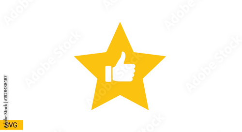 Yellow Star with Thumbs Up Icon on White Background