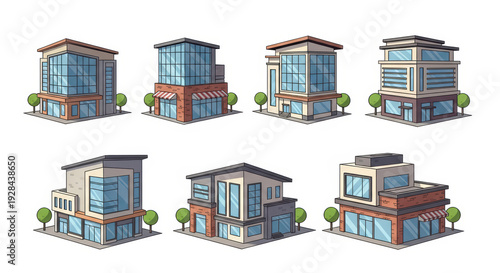 Isometric modern buildings set. Architecture design.