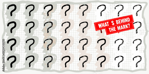 Numerous question marks cover a grid background with a hidden message