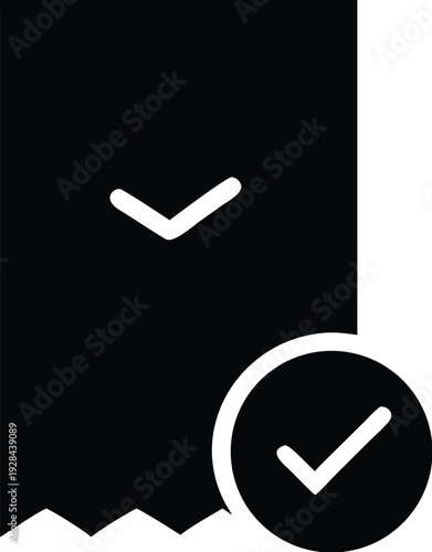 Receipt icon with checkmark, download symbol for document success and confirmation of payment.