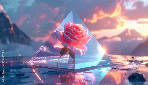 Rose in a Glass Pyramid - A Dreamy Landscape.