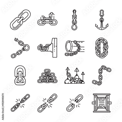 Collection of Chain Icons and Symbols Isolated on White Background Various Link Styles