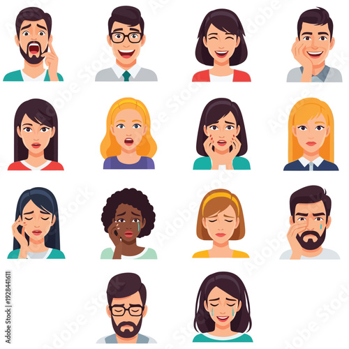 Emotion Facial Expressions of Diverse People Vector Illustration Set