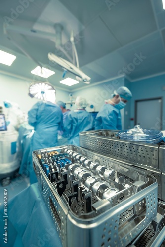 In a modern orthopedic operating room, a surgical team works seamlessly with advanced robotic technology to perform a precise knee replacement procedure, ensuring clinical excellence