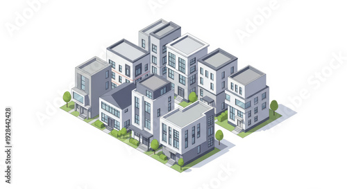 Isometric modern houses neighborhood, urban living