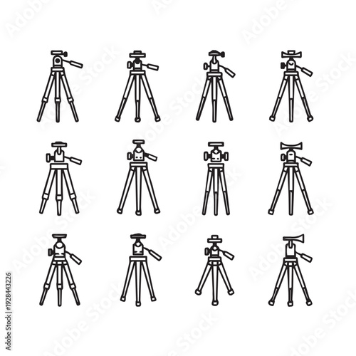 Collection of Camera Tripod IconsVarious Designs and AnglesVector Graphics