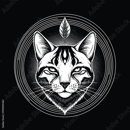 Ancient coin featuring an intricate depiction of a feline-headed deity or guardian figure Vector