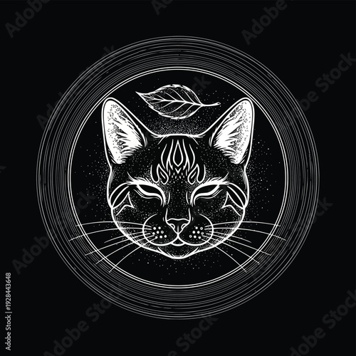 Mysterious black and white sketch of an elegant feline eyeing the viewer with intensity Vector