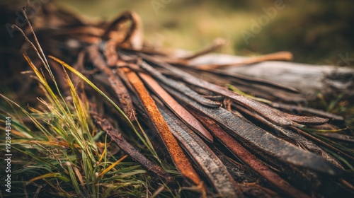 Wallpaper Mural Close-up texture of worn leather straps from discarded gear lying on the ground Torontodigital.ca