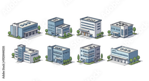 Isometric Office Buildings Pixel Art Set