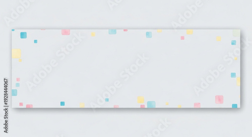 White rectangle with pastel colored squares on edges soft shadow minimalist design gentle pastel hues abstract background decorative element subtle color accents simple shape light gray backdrop