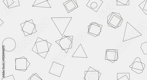 Geometric shapes pattern featuring various polygons and circles in simple line art on white background creating a modern abstract design