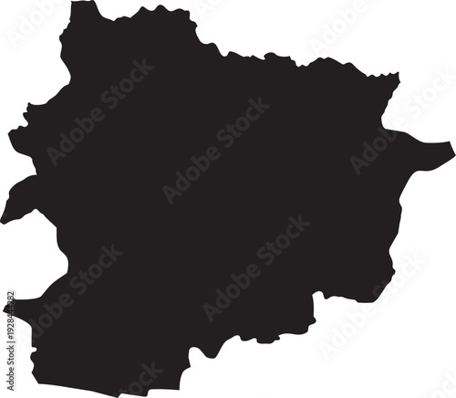 Black silhouette map of Andorra a European country isolated on a white background representing geography and travel