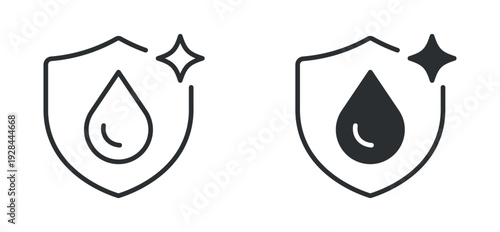 Water protection icon set, shield with droplet symbol, clean purity security vector illustration