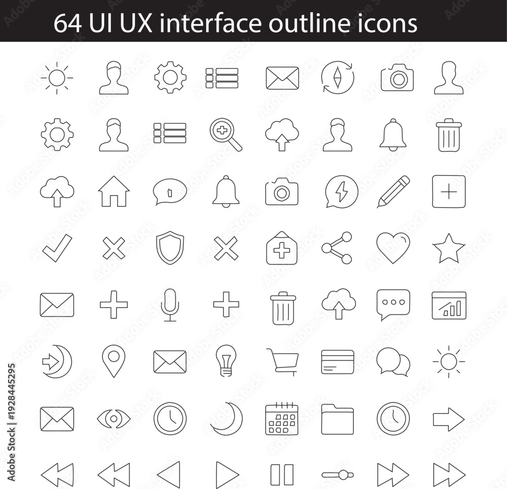 Fototapeta premium UI UX interface icons set. Editable line icons. Vector illustration