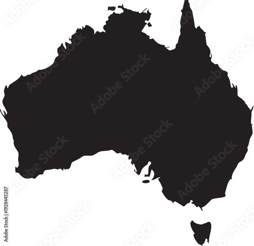 Black silhouette map of Australia continent isolated on white background simple vector graphic for travel and geography concepts