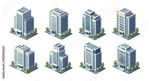Isometric Office Buildings Set for Cityscape