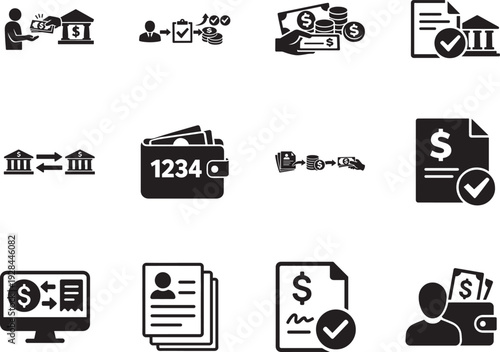 Payroll administration banner with salary payment, bank transfer, account balance icon set vector.