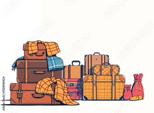 Vsai stack of vintage luggage packing for travel adventure