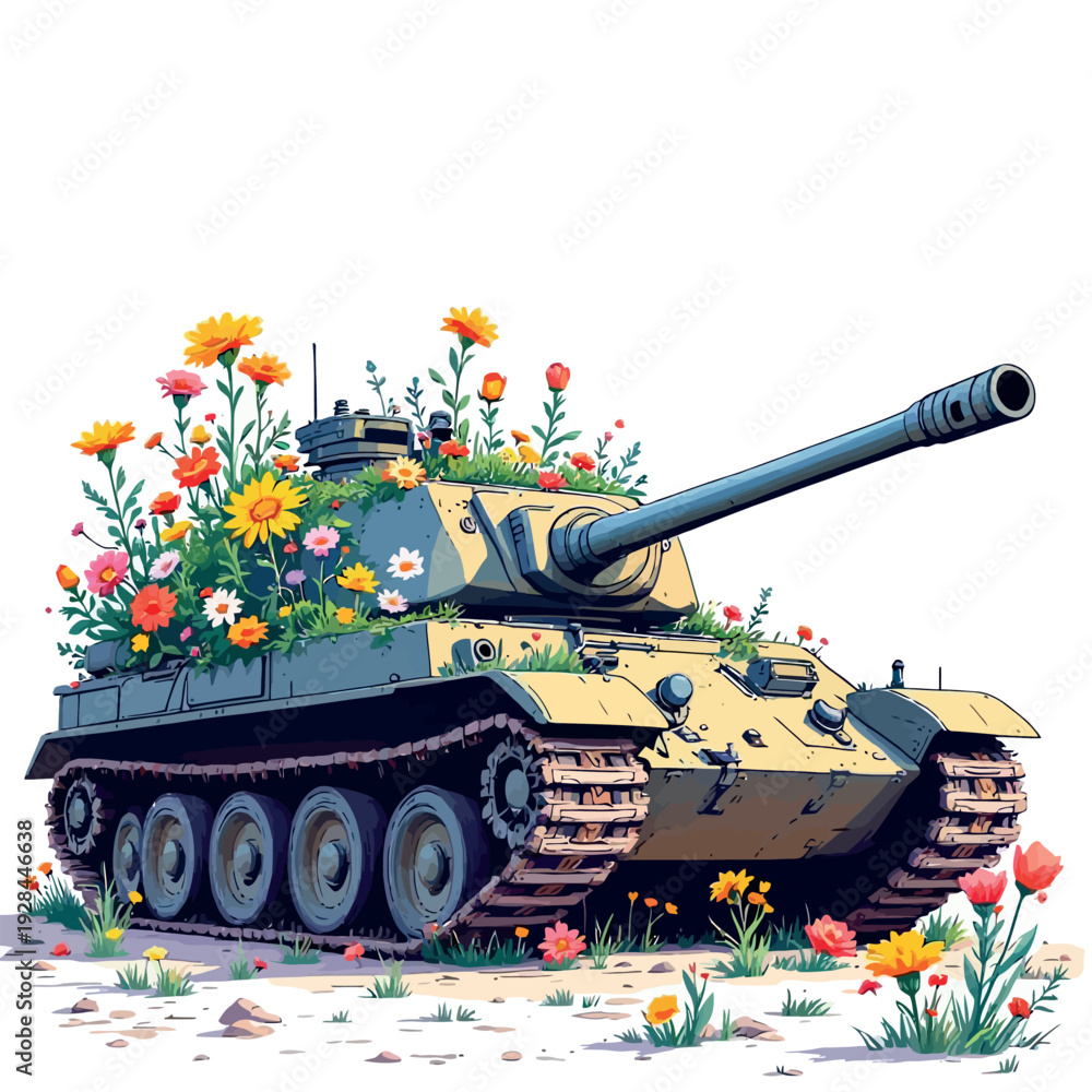 Photography Poster Vsai military tank blooming with colorful