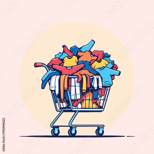 Vsai shopping cart overflowing with colorful clothes for sale