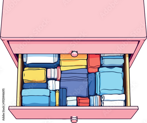 Vsai pink dresser drawer with neatly folded clothes