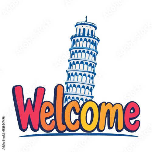 Vsai leaning tower of pisa welcome travel concept