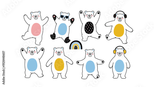 Colorful group of animated characters engaging in playful activities around a star Vector