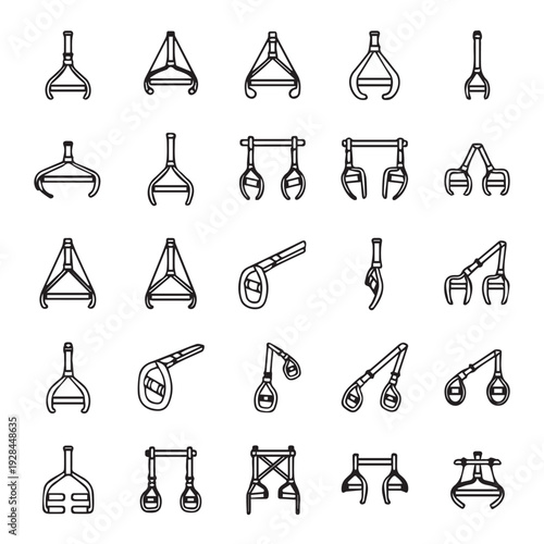 Collection of Industrial Gripper and Grabber Icons for Automation and Robotics Applications