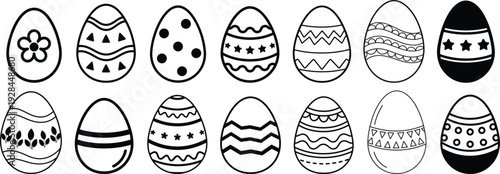 Collection of 14 uniquely decorated easter eggs with various patterns