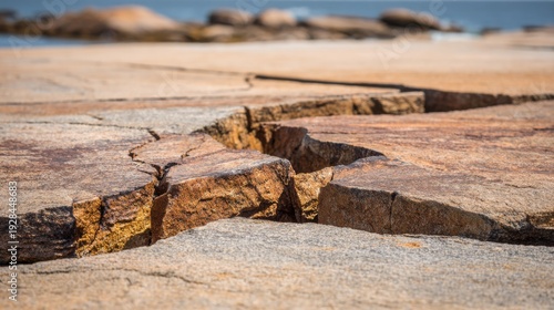 Wallpaper Mural Cracked rock surface at the beach with blurred background Torontodigital.ca