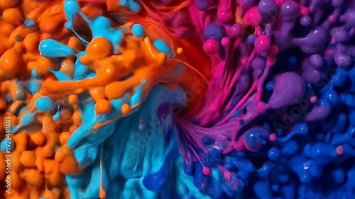 Abstract paint explosion with vibrant color blending and textured surface details