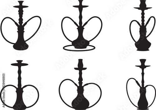 6 Stylized Black Silhouette Hookahs Icons hooks
