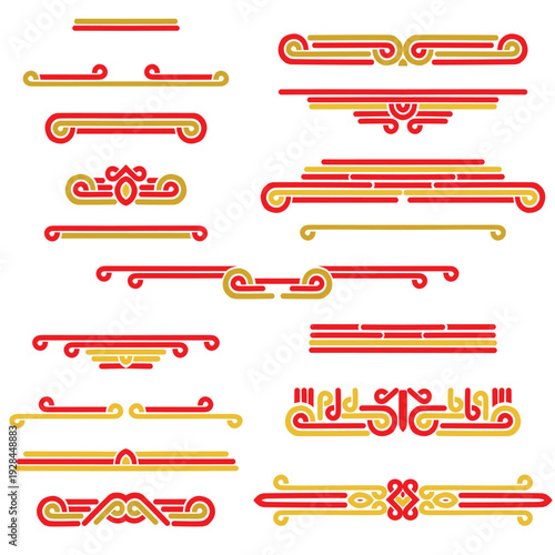 Braid and stripes in chinese style. Red and gold template symbols. Ethnic ornament .Trendy print for design. Vector set.