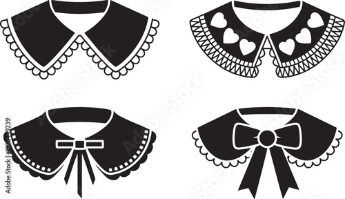 Decorative Black 4 pieces Collars with Lace and Bows for Fashion