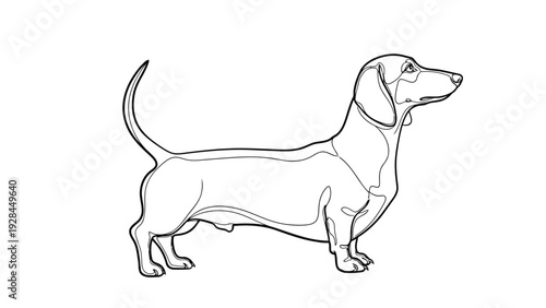A simple line drawing of a dachshund standing in profile view with a long body and short legs Vector