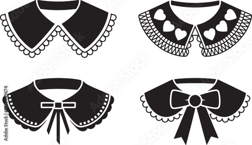 Fabric Collars with Bows and Lace Collection of Decorative Black set