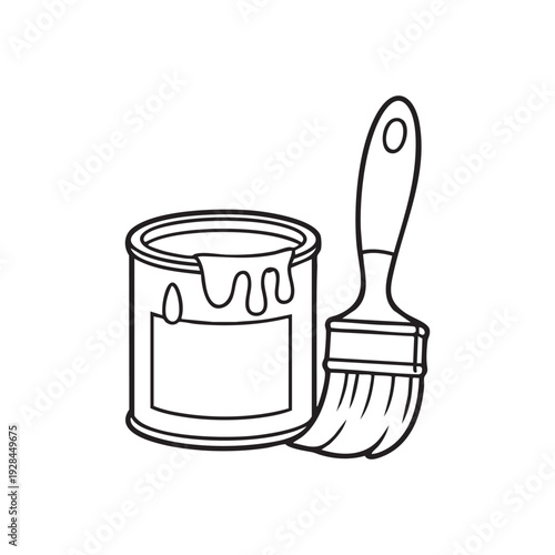 Outline of a paint can with brush vector illustration
